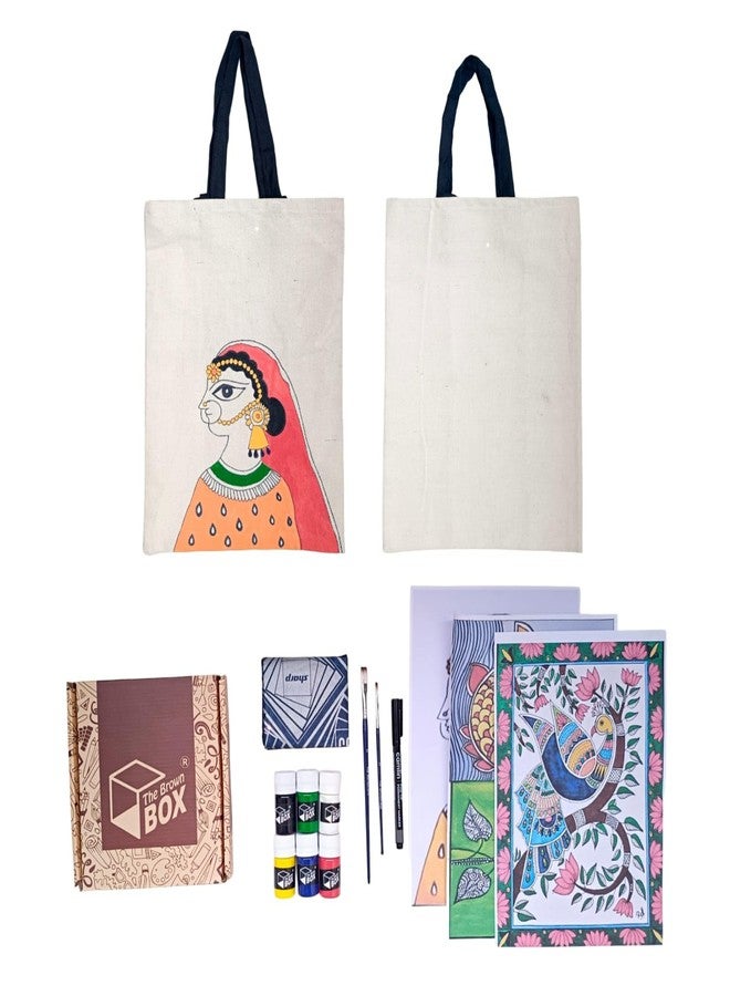 The brown box DIY Madhubani Painting Kit - Canvas Tote Bag Art & Craft Set with Acrylic Colors, Brushes & Marker - Eco-Friendly Gift, Diwali Gifting, Corporate Workshop & Hobby Kit for Kids & Adults - Image 1